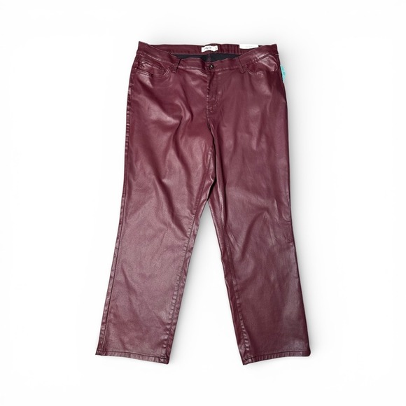 Edgely Womens Burgundy Retro Slim Straight High Rise Faux Leather Jeans 22W - Picture 1 of 8